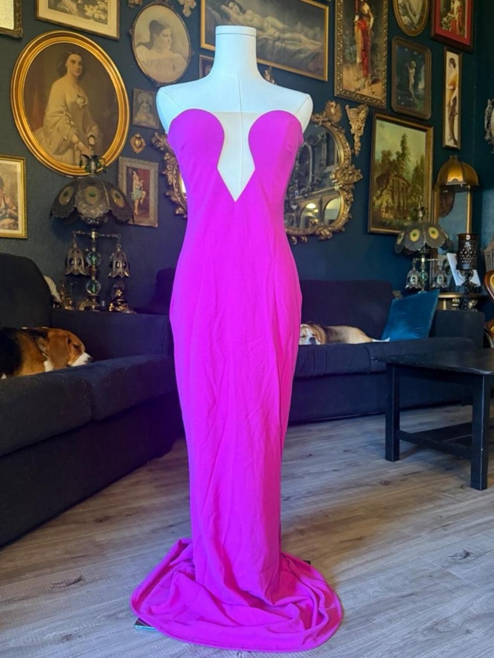 Nookie Hot Pink Strapless Cutout Column Gown Maxi Dress Size Medium